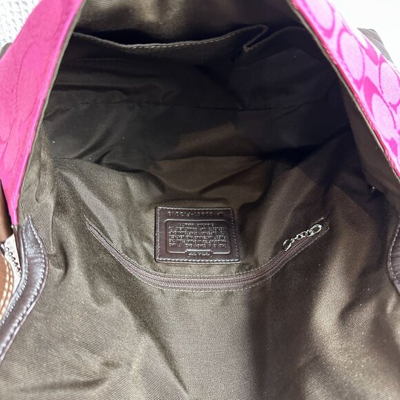 Coach Pink Hampton Signature C Canvas & Brown Leather Hobo Bag Y2K F13018 - Picture 8 of 13